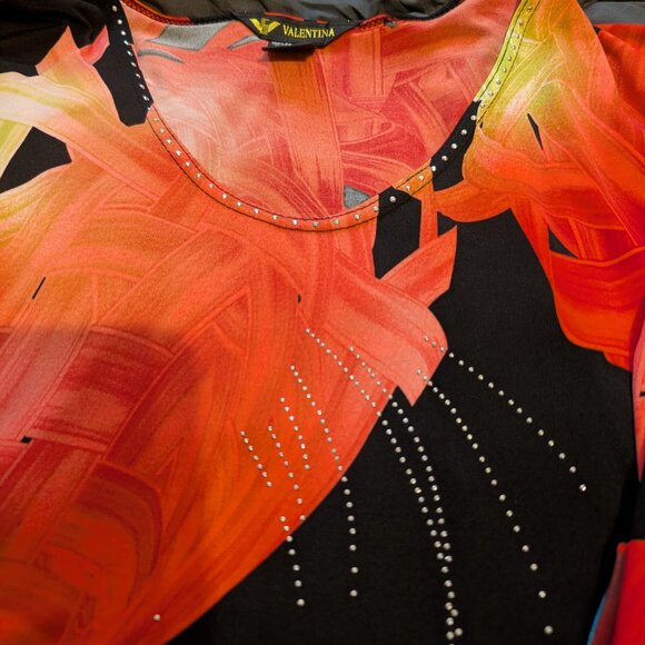 Valentina Signa Abstract 3/4 Long Sleeve Pull Over Stretchy Blouse Shirt Medium - Picture 7 of 8